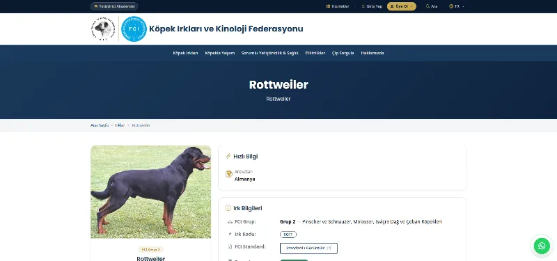 KIF web sitesi – ırk detay sayfası (Rottweiler)