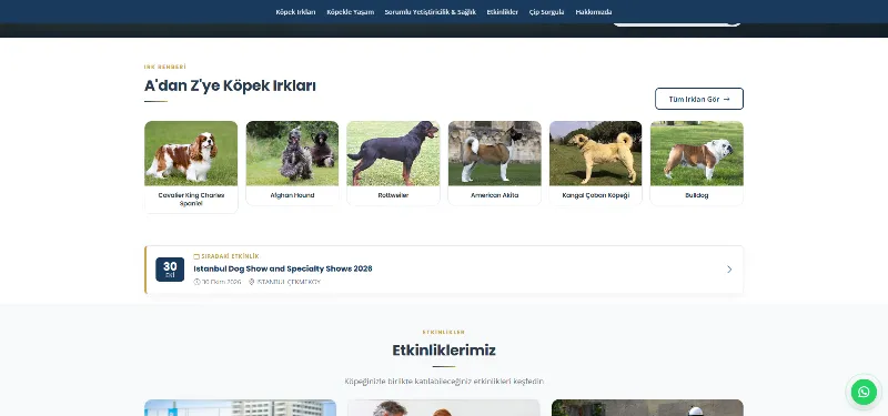 KIF web sitesi – ana sayfada ırk rehberi ve sıradaki etkinlik